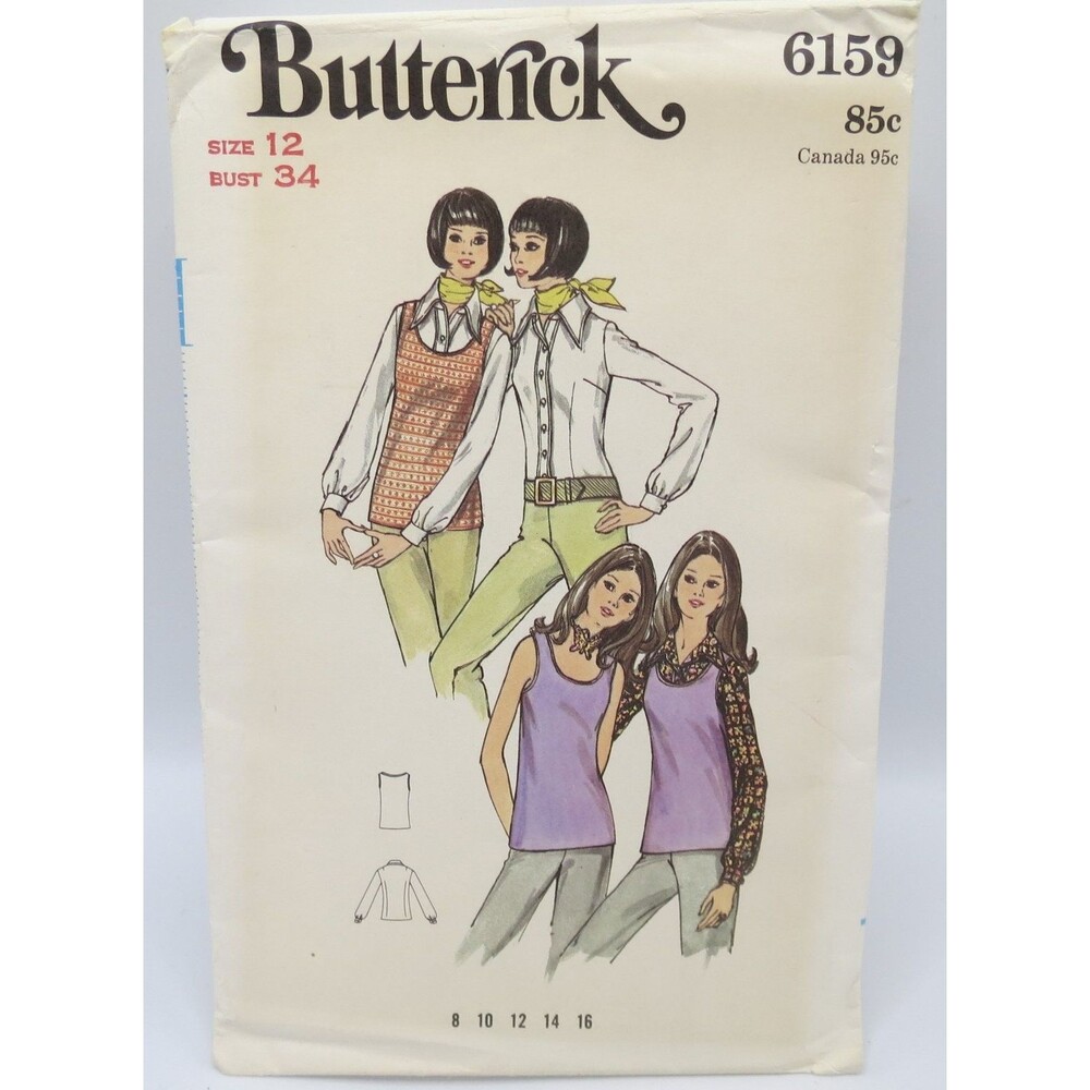 Butterick 6159 Misses' Blouse & Top Size 12 Bust 34 Vintage 70s